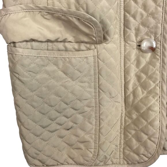Vtg Talbots Petites Quilted Jacket Tan Full Zip Button Front Collared Pockets PP - Picture 7 of 13